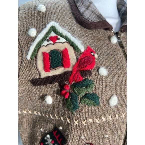 Victoria Jones Vintage Christmas Sweater Embroidery GrandmaCore Cardigan Snowman - Picture 7 of 11